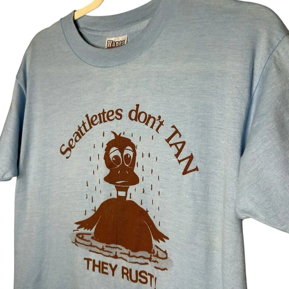 Vintage Seattleites Don't Tan They Rust Hanes 50/50 Graphic Tee USA Large